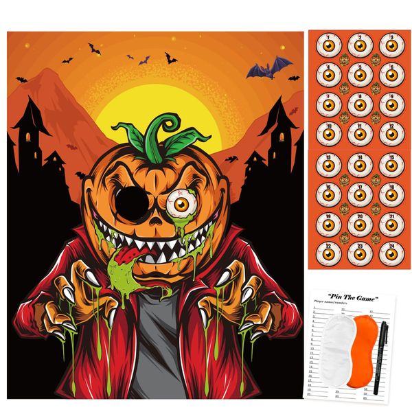 Halloween Games Pin The Eyeball on The Pumpkin Party Games for Halloween Carnival Party Decorations Supplies Funny Family Games