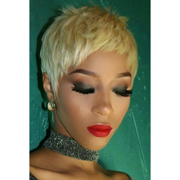 Sirukou Hair Short Ombre Blonde White Wig Short Pixie Cut Wig With Bangs Natural Hair Wigs Synthetic Wigs For Black Women Short Ombre Wigs For Women Short Pixie Hairstyles For Women