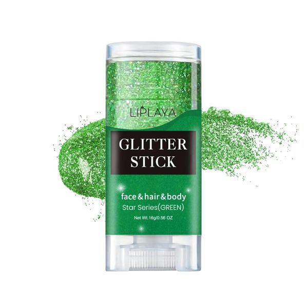 WALULAN Green Body Paint ,Body Glitter Stick,Waterproof Mermaid Face Glitter Gel,Hair Glitter, Glitter Holographic Sequins Paint, Makeup Body Glitter for Women Face/Body/Hair/Eyes/Lip