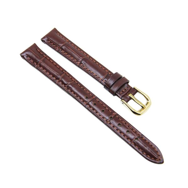 RECHERE Alligator Crocodile Grain Leather Watch Band Strap Gold Pin Buckle Color Brown (width 18mm)