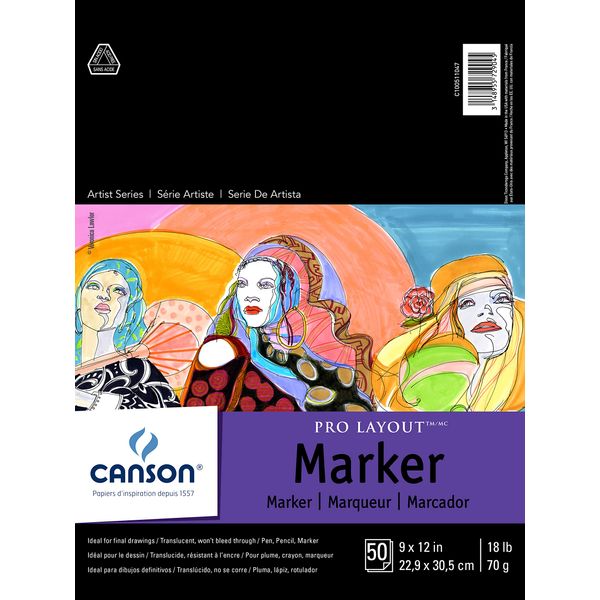 Canson Artist Series Pro Layout Marker Paper, Foldover Pad, 9x12 inches, 50 Sheets (18lb/70g) - Artist Paper for Adults and Students