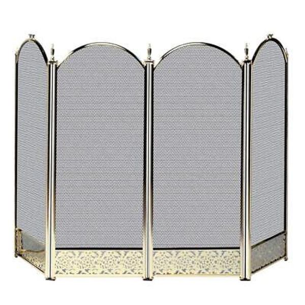 UniFlame 4-Panel Fireplace Screen Antique Brass 52" W with Decorative Filigree