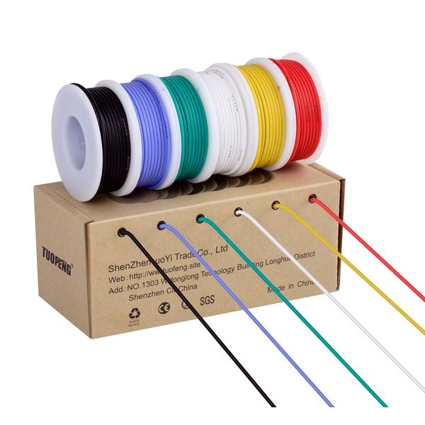 TUOFENG 24 Gauge Electrical Wire Kit, 24 Gauge Flexible Silicone Wire (6 Colors 9 Meters Spool) 300V Hook Up Wire, High Temperature Resistant