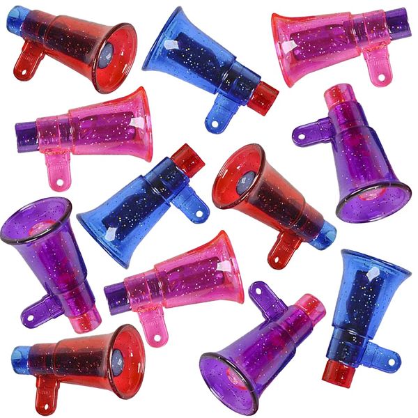 ArtCreativity Mini Glitter Megaphone Whistles, Set of 12, High-Quality Plastic Material, Fun Party Noisemaker Toys, Cute Birthday Party Favors, Great Game Prize, Goodie Bag Fillers for Kids