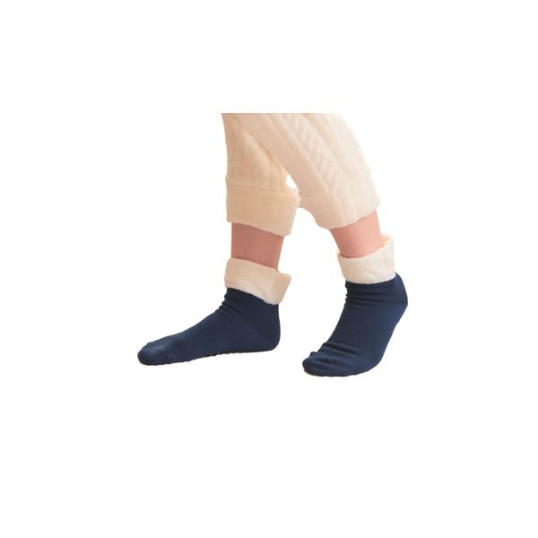 Sun Knit Heel Slippery Socks, Marshmallow Top, Heel Moisturizing, Horny Care, Crack, 9.1 - 9.8 inches (23 - 25 cm), 664 (Navy)