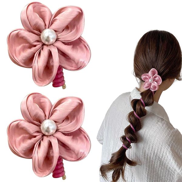 Herego Colorful Telephone Wire Hair Bands F,Telephone Wire Hair Bands,Bowknot Braided Telephone Wire Hair Bands (Pink)