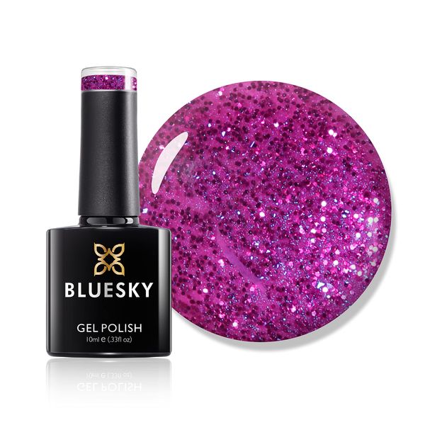 Bluesky Gel Nail Polish, Butterfly Queen 80602, Pink Glitter, Magenta, Purple, Long Lasting, Chip Resistant, 10 ml (Requires Drying Under UV LED Lamp)