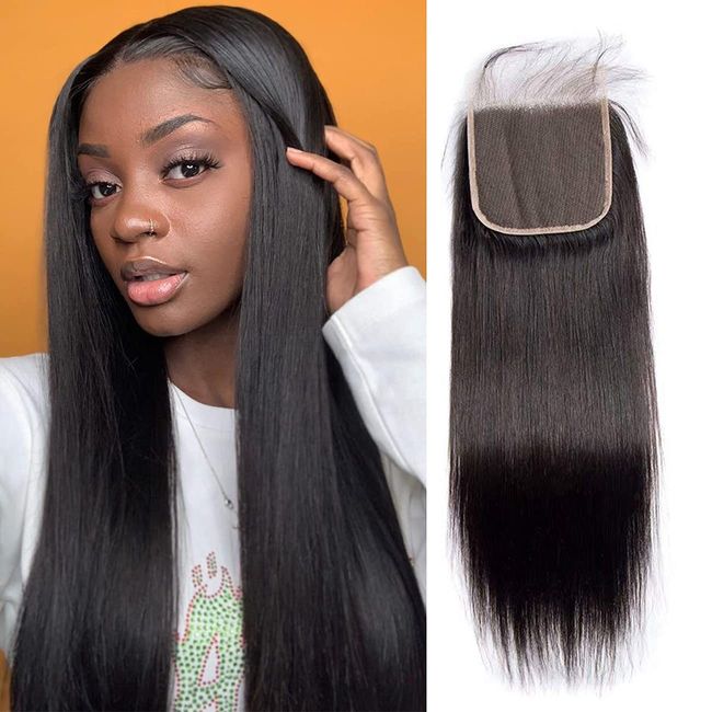 Straight Lace Closure Human Hair 4x4 Free Part Closure Brazilian Virgin Human Hair Closure Top Closure With Baby Hair Natural Color(10inch) …