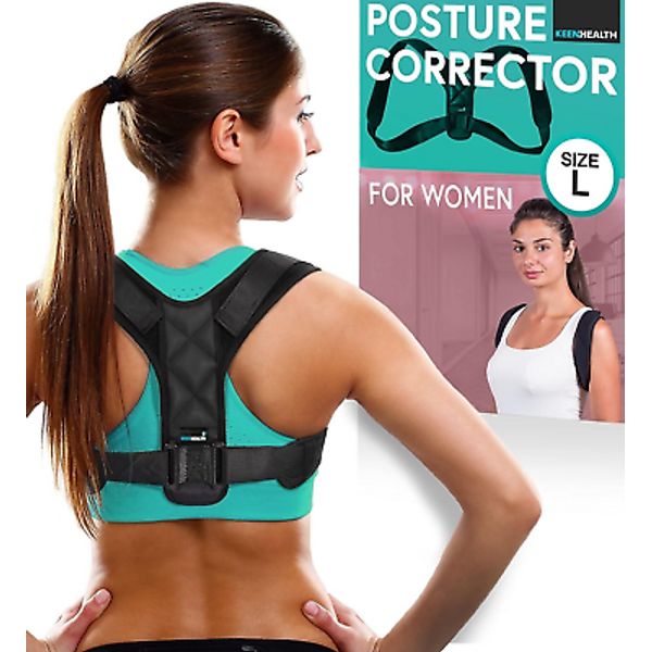 KeenHealth Posture Corrector Women Fully Adjustable Back Straightener Black Larg