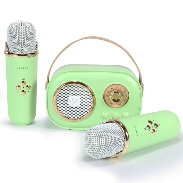 Mini Karaoke Machine for Kids with 2 Wireless Microphones Portable Kids Microphone, Karaoke Microphone for Kids Age 5, 6, 7, 8, 9, 10,11+Years (Green)