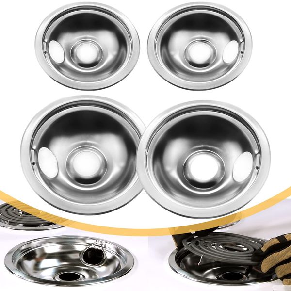 4 Pack Chrome Reflector Bowls Universal Drip Pan Kits Gas Stove Burner Rings ...
