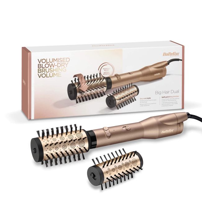 BaByliss Big Hair Dual Rotierende Warmluftbürste, mit Ionen-Technologie, 2 Aufsätze, Champagner, 33.2 x 6 x 6 cm, AS952E