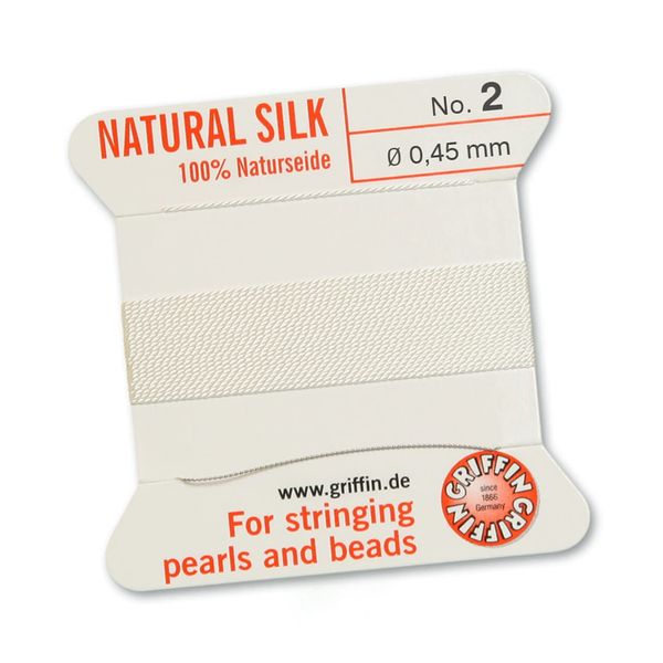 Griffin 100% Natural Silk Beading Cord String Thread - White - 5 Packs - Size 0.45mm