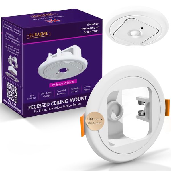 Recessed Ceiling Mount for Philips Hue Motion Sensor - Elevate Smart Home Aesthetics, Easy DIY Install, Compatible with Hue Sensor V1 & V2 - Injection-Moulded Durability, Uk-Designed.