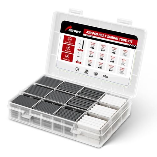 RED WOLF 320 PCS Heat Shrink Tubing 3:1 Ratio Adhesive Lined, Marine Grade Shrink Wrap for Electrical Cable Wire Wrap Connection Insulation Waterproof Black & White