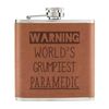 Warning World's Grumpiest Paramedic 6oz PU Leather Hip Flask Tan