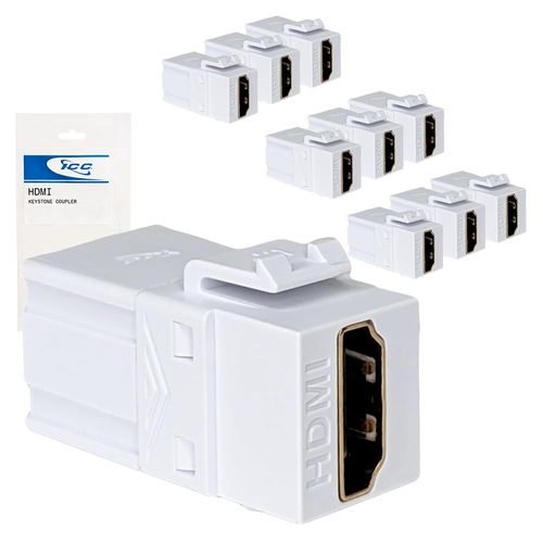 ICC HDMI Keystone Jack 4K @ 60Hz, Female to Female HDMI Coupler, 180 Degree Insert for Wall Plate, HD Style, White, 10-Pack