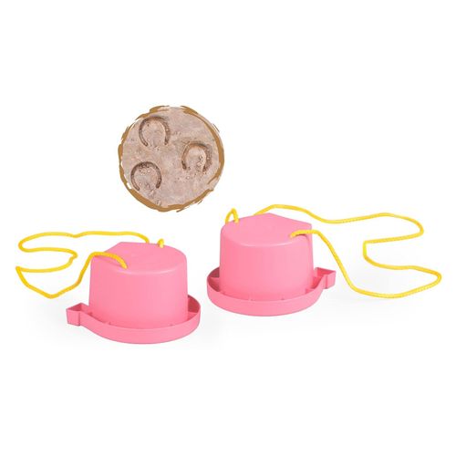 Lena 61412 Horseshoe Stilts, Pot Stilts Hooves, Running Cans Approx. 13 cm, Children's Pot Stilts for Balance Practice, Cup Stilts Plain Colour, Bucket Stilts in Pink, Running Dolls for Children from