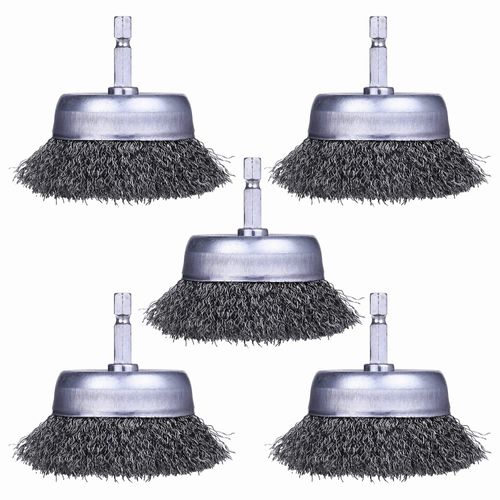 WENORA 5 Pack Wire Cup Brush for Drill, Wire Brush for Drill 1/4 Inch Hex Shank, 0.012 Inch Coarse Carbon Steel- 3 Inch Wire Brush Drill Attachments