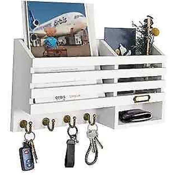 Key Holder for Wall: Easy Mounted Key Rack and Mail Organizer with C-White