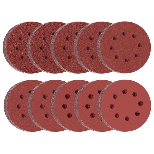 HWXINIE Sanding Discs, 4.9 inches (125 mm), Set of 100, 8 Holes, Round Shape, Magic Type Sandpaper for Electric Sanders (#40#60#80#120#180#240#400#600#800#1000 x 1000 x 1000 x 1000 x 1000 x 1000 x