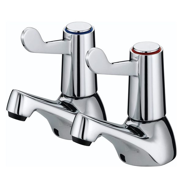 Chrome Lever Basin Taps, Pair of Bathroom Sink Taps for Bathroom Basin, Hot and Cold Water, Chrome Brass Pillar Taps Set for Bathroom Kitchen Use, ¼ Turn Lever Taps
