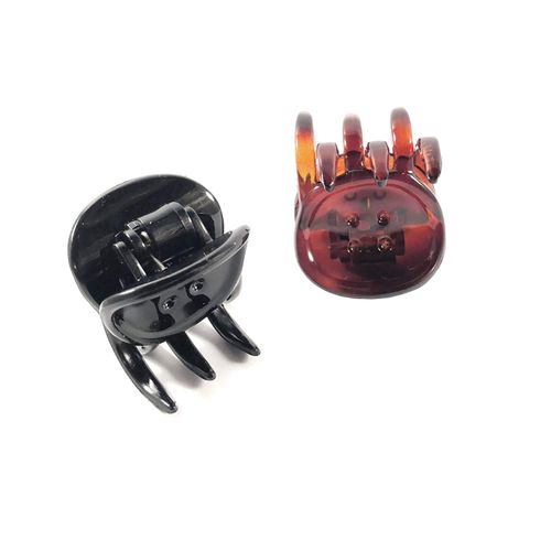 Parcelona French Button Small Black Shell Brown Covered Spring Celluloid Acetate Jaw Hair Claw Clip - 2 Pieces