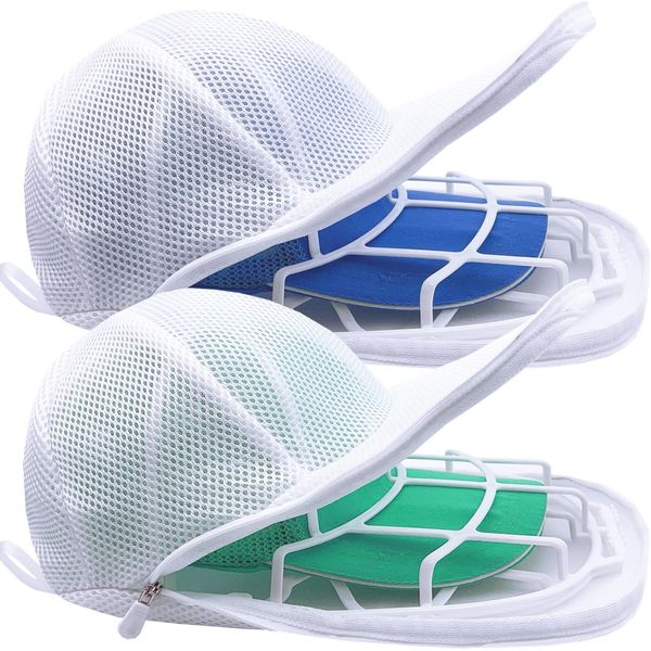 MCHKJ Hat Washer for Washing Machine, Cap Washer with Mesh Bags, Hat Washer for Baseball Caps, Hat Cleaner/Cleaning Protector Cage (White - 2 Pack)