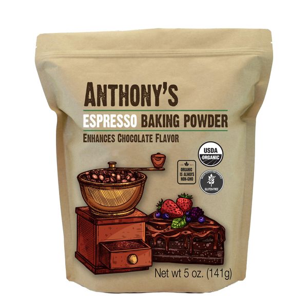 Anthony's Organic Espresso Baking Powder, 5 oz, Gluten Free, Non GMO, Enhances Chocolate Flavor