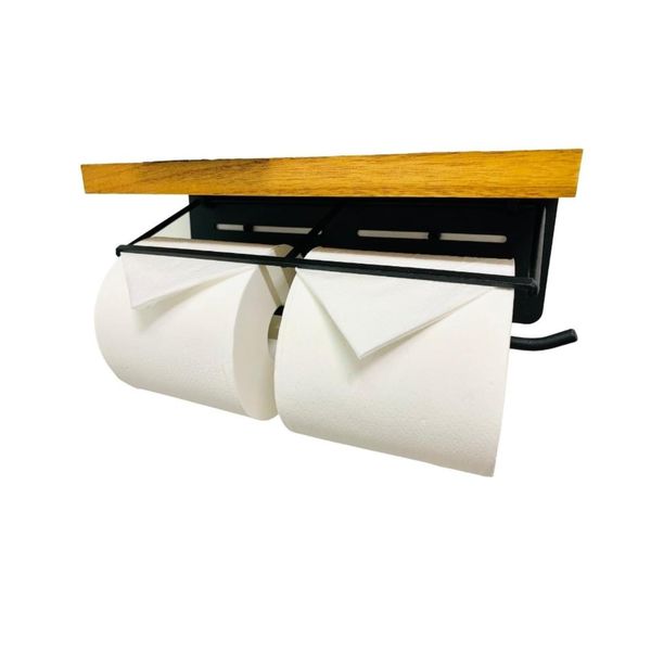 SMALY Toilet Paper Holder, 2 Tiers, Wooden Top Included, For Rental, Width 13.0 x Depth 4.3 inches (33 x 11 cm), Load Capacity 11.0 lbs (5 kg), Double, Woodgrain, Stylish Paper Holder