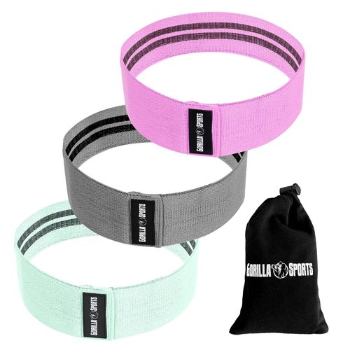GORILLA SPORTS® Resistance Bands – Set of 3 with Carry Bag, 3 Resistance Levels & Colours, 76 cm, Non-Slip, Rubberised – Resistance Bands, Fitness Bands, Training Band, Hip Bands, Yoga, Leg Training