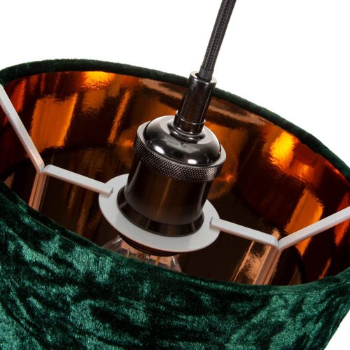 Happy Homewares Modern and On-Trend Forest Green Crushed Velvet Fabric 8" Table or Pendant Circular Drum Lampshade with Shiny Copper Inner - 40watt Maximum | Perfect for Residential or Commercial