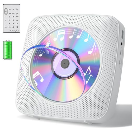 Gueray CD Player Portable with Bluetooth Wall Mountable, CD Music Battery Operated Players for Home with Speakers 1800mAh Rechargeable LCD Screen Display FM Radio USB AUX Jack Remote Control