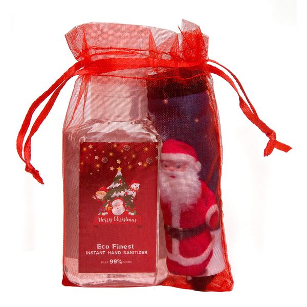 Christmas Face Mask and Christmas Hand Sanitizer Gift Pack for Your Loved Ones, 1 Reusable Washable Santa Face Mask with 1 Christmas Tree Themed Hand Sanitizer Gel Packed in a Beautiful Bag