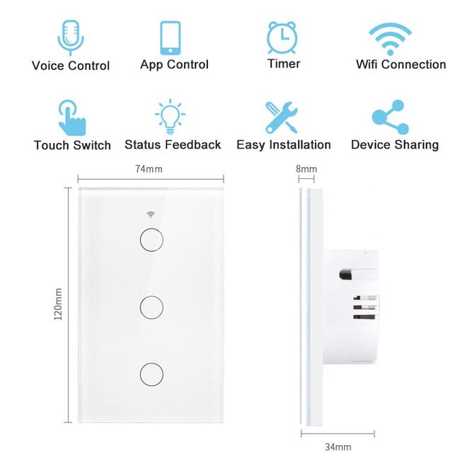 AC 110-220V Tuya WiFi Smart Switch 4/6/8 Gang Light Switch for Alexa Google  Home