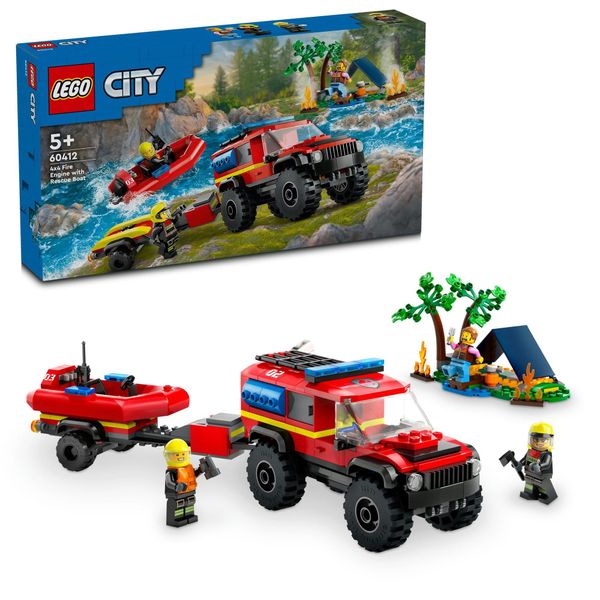 LEGO City 60412 4WD Fire Truck and Rescue Boat, Toy Present, Blocks, Boys, Girls, Children, 4, 5, 6, 7, Fire Truck, Pretend Play