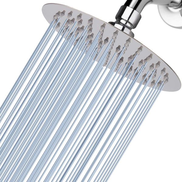 Voolan 6” Small High Pressure Shower Head, 304 Stainless Steel Round Rain Shower Heads - Comfortable Shower Experience Even at Low Water Flow, Chrome