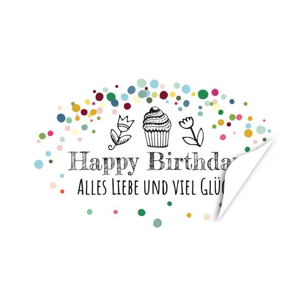 20 x ovale Etiketten Happy Birthday viel Glück - Format ca. 8 x 5 cm - Aufkleber, Sticker für Geschenke, als Dankeschön, zum Geburtstag