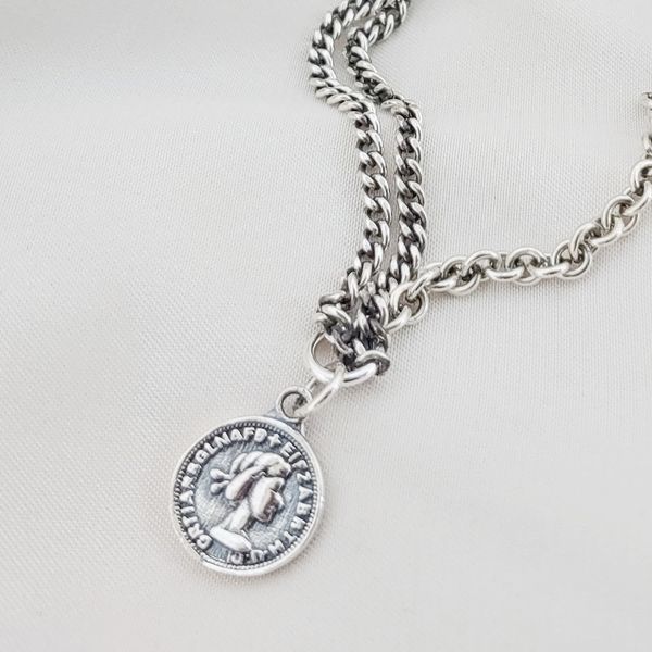 Silver 925 Tourine High-Rise Unbalanced Coin Oil Painting Chain Silver Bracelet