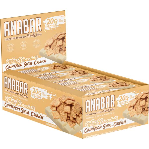 Anabar Protein Bar, The Protein-Packed Candy Bar, Amazing Tasting Protein Bar, No Sugar Alcohols, Real Food, Amazingly Delicious, 20 Grams of Protein (12 Bars, White Chocolate Cinnamon Swirl Crunch)