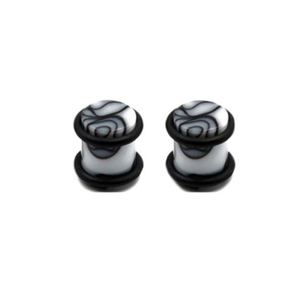 Acrylic Gauges 4G, Cool Gauges for Men 2PCS Black White Solid Cylinder with String Tunnels Piercing