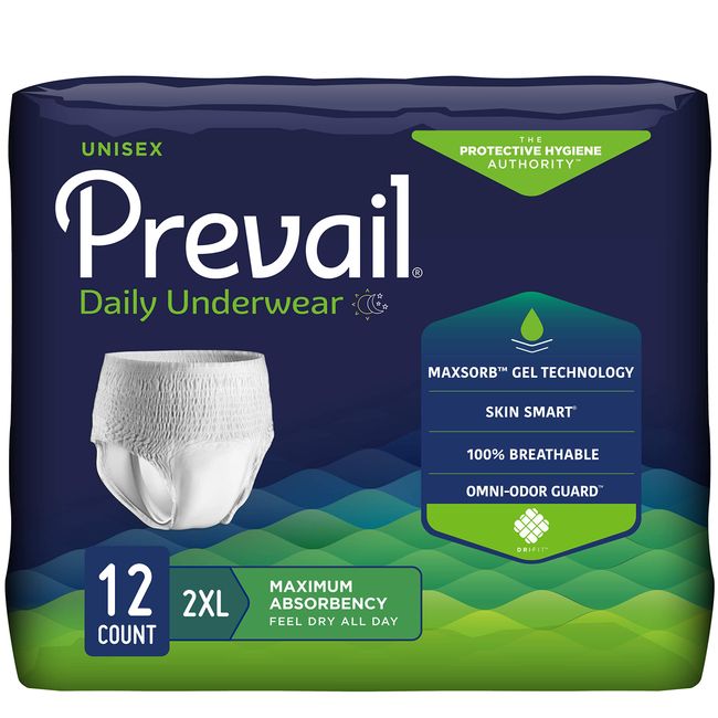 Prevail Adult Incontinence Underwear for Men & Women, Maximum Absorbency, XX-Large, 12 Count (Pack of 1)