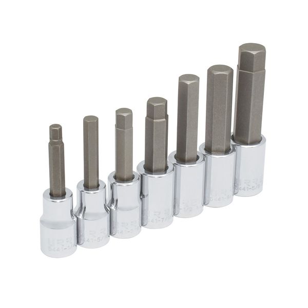 Urrea 54417 1/2 In Drive Chrome Socket Set Hex Tip, 1/4 - 5/8-Inch, 7-Piece