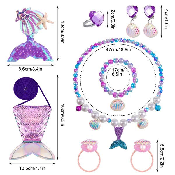 Heyu-Lotus Mermaid Jewellery Sets,Kids jewellery Sets for Little Girls,Children Jewelry Sets Include Handbag Necklace Bracelets,Princess Costume Play Pretend Dress Up Party Favors