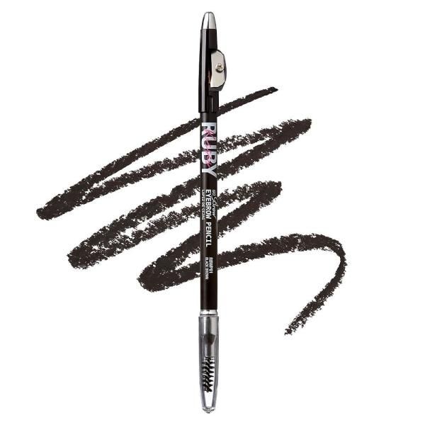 Ruby Kisses GoBrow Eyebrow Pencil Sharpenable, Long-Lasting Wooden Black Brown Hot Item for Natural Eyebrows