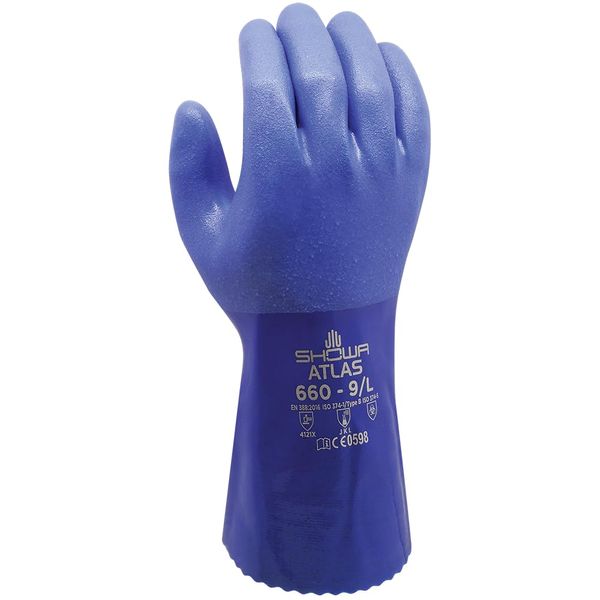 SHOWA Size 9 Blue ATLAS Cotton Lined 1.3 mm Cotton And PVC Chemical Resistant Gloves, Large