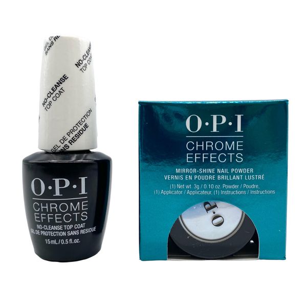 OPI Chrome Effects Set Blue "Plate" Special Nail Powder + No-Cleanse Top Coat