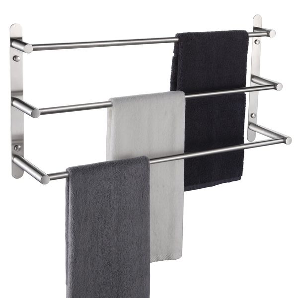 KOKOSIRI Bath Towel Bars Stainless Steel Bathroom 3-Tiers Ladder Towel Rack Wall Mount Towels Shelves, Brushed Nickel, B5002BR-L24