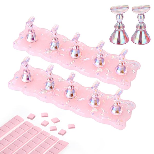 Giantree 2 Set Nail Stands, Nail Holder for Painting Nails, Acrylic Nail Art Display Stand for Press on Nails with 96 pcs Reusable Adhesive Putty Magnetic Nail Art Tools for DIY Painting