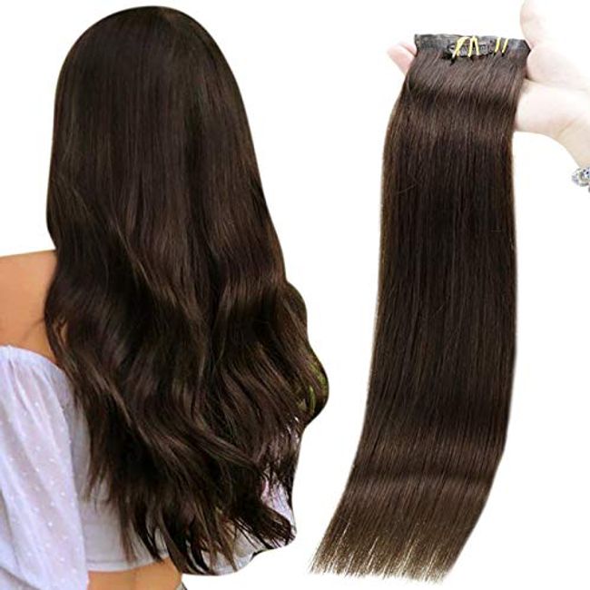 Hair Extensions Clip in Human Hair, Black Balayage Seamless Remy Hair Extensions, Invisible Design, Double Drawn, 110g